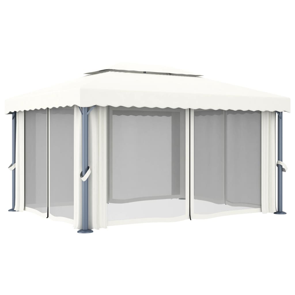 Pavillon mit Vorhängen & LED-Lichterketten 4x3 m Cremeweiß