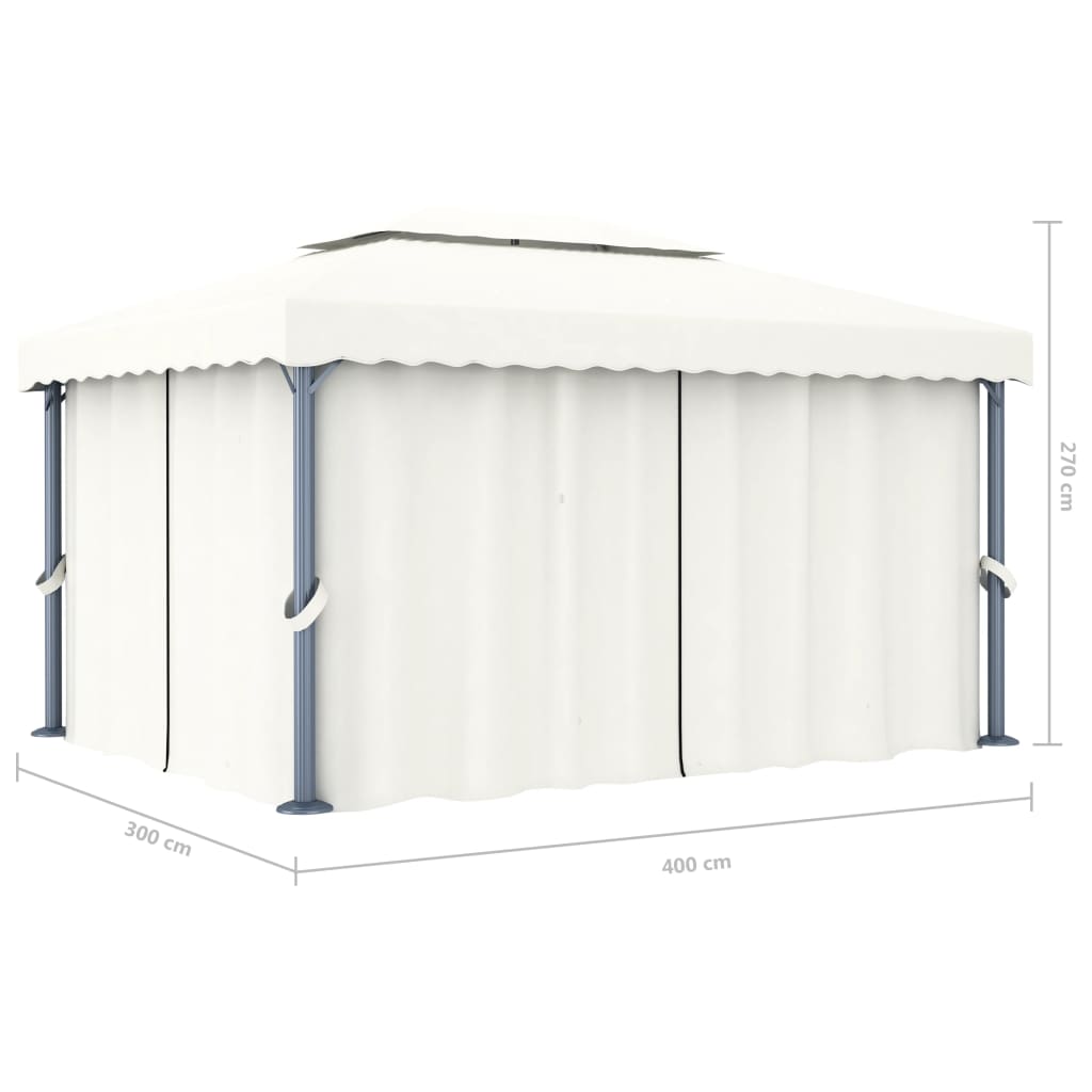 Pavillon mit Vorhängen & LED-Lichterketten 4x3 m Cremeweiß