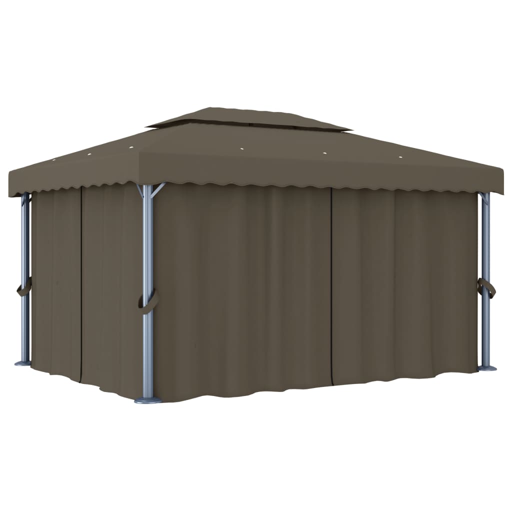 Pavillon mit Vorhängen & LED-Lichterkette 4x3 m Taupe