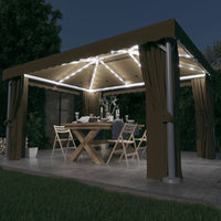 Thumbnail for Pavillon mit Vorhängen & LED-Lichterkette 4x3 m Taupe