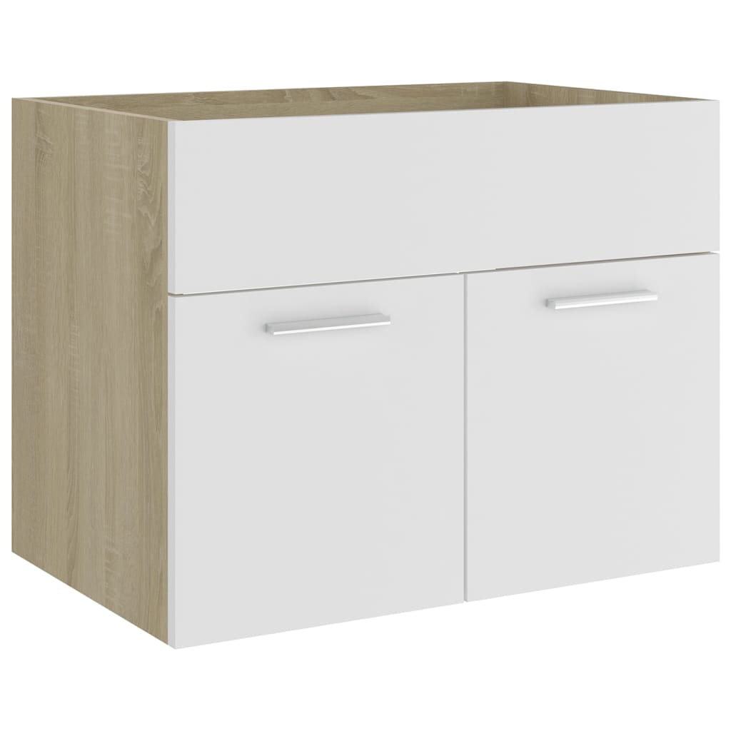 Badmöbel-Set Weiß und Sonoma-Eiche Holzwerkstoff