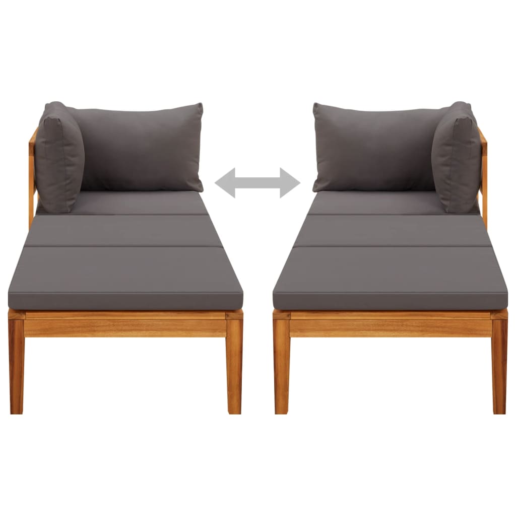 Sonnenliege mit 1 Armlehne Dunkelgrau Massivholz Akazie