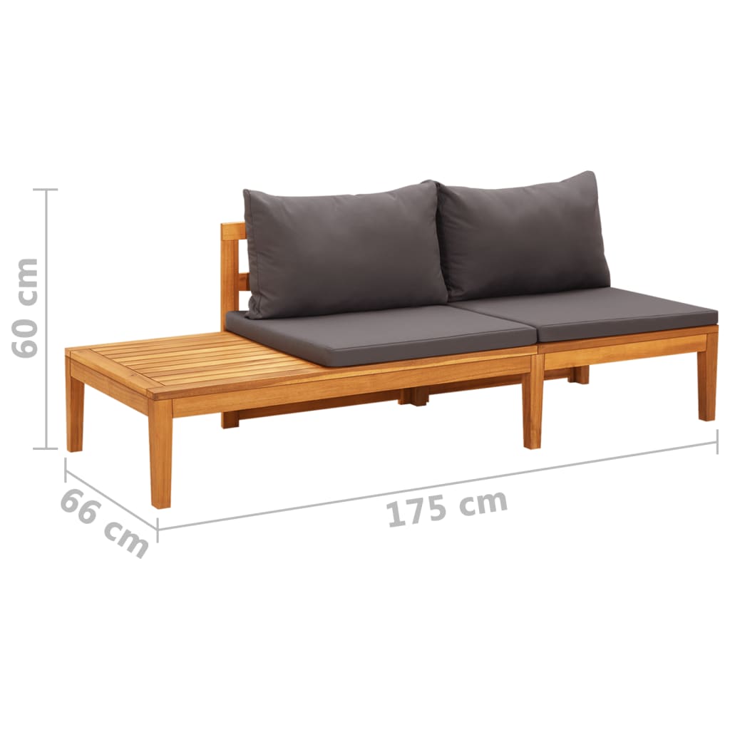 Gartenbank mit Tisch & Dunkelgrauen Kissen Massivholz Akazie