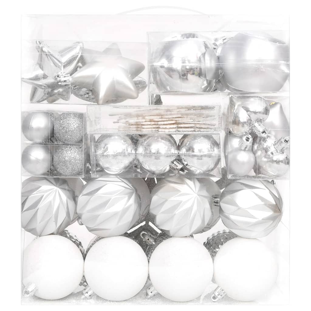 70-tlg. Weihnachtskugel-Set Silbern und Weiß
