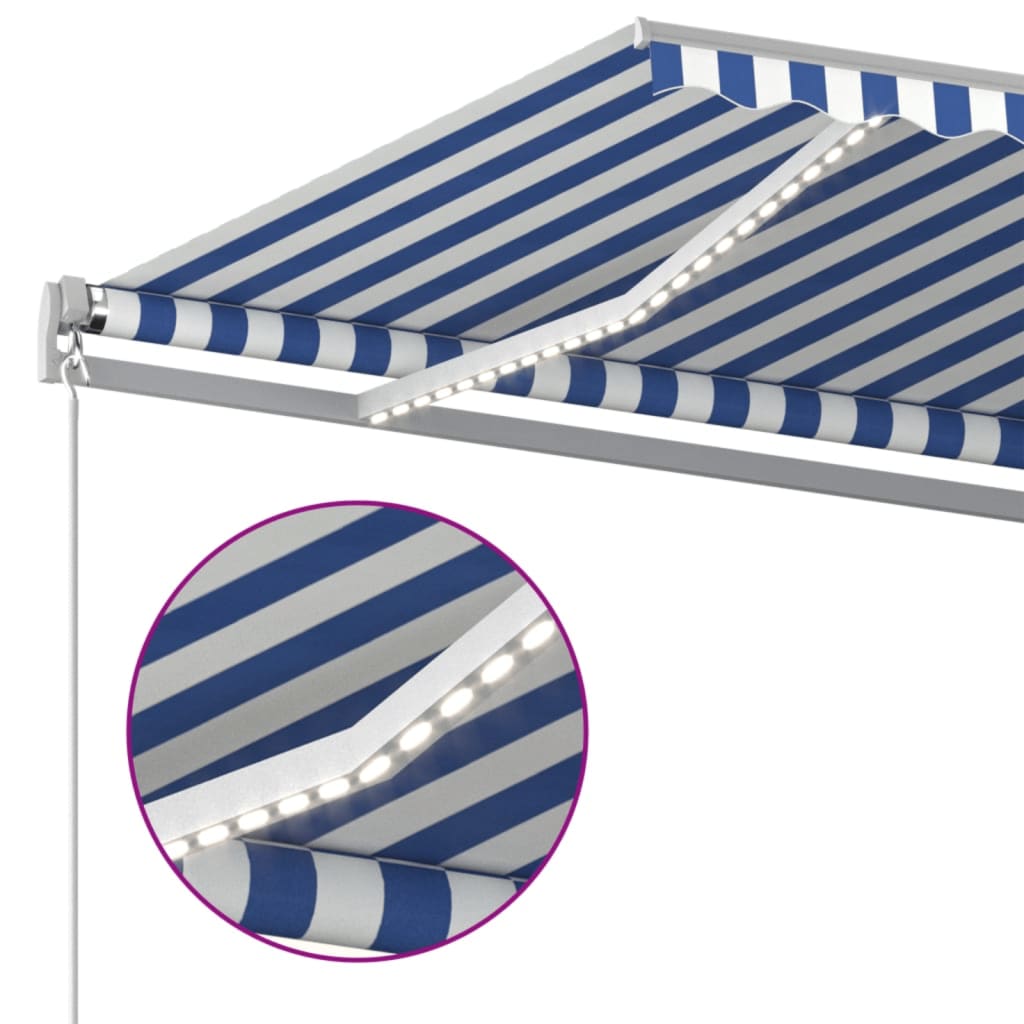 Gelenkarmmarkise Einziehbar mit LED 600x350 cm Blau und Weiß