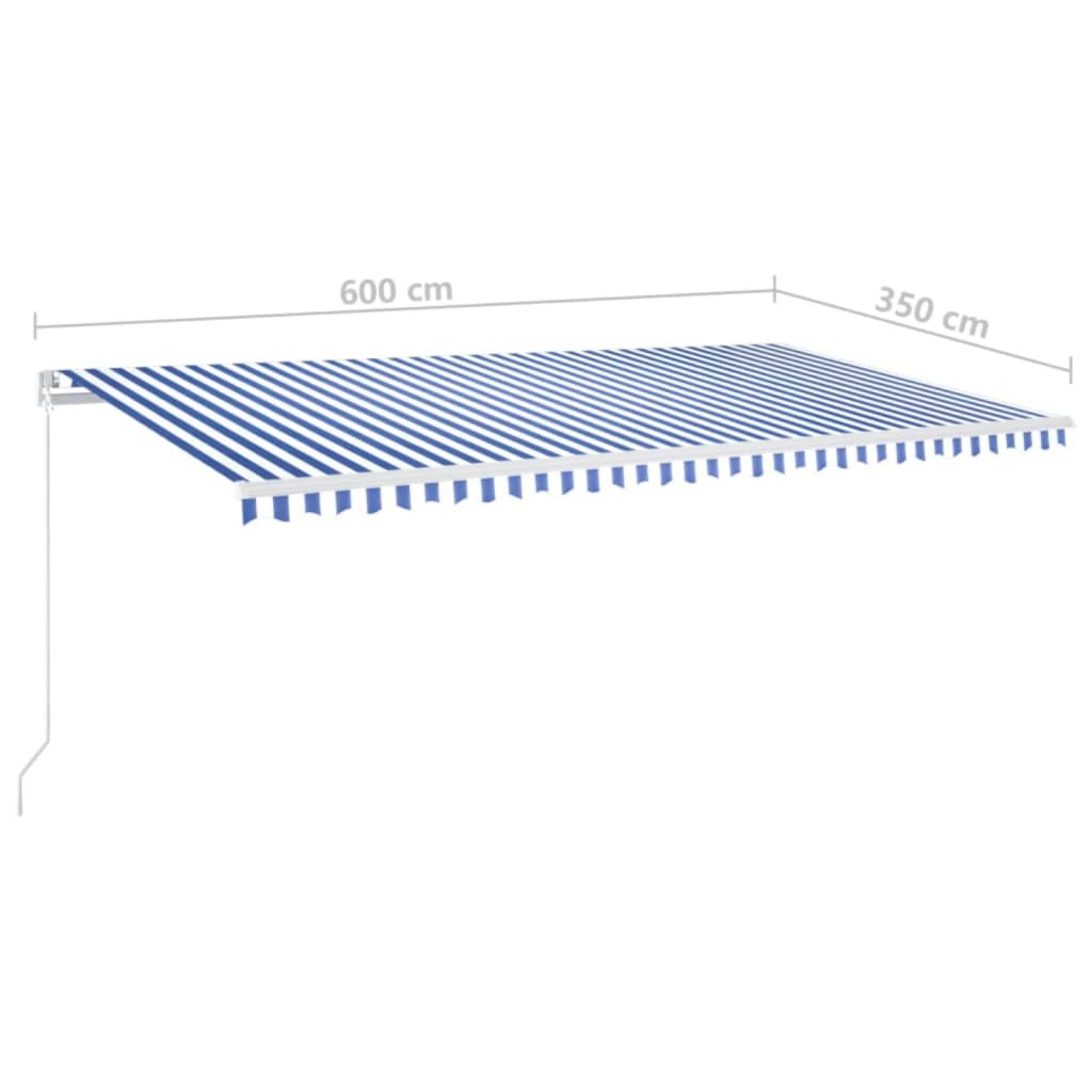 Gelenkarmmarkise Einziehbar mit LED 600x350 cm Blau und Weiß