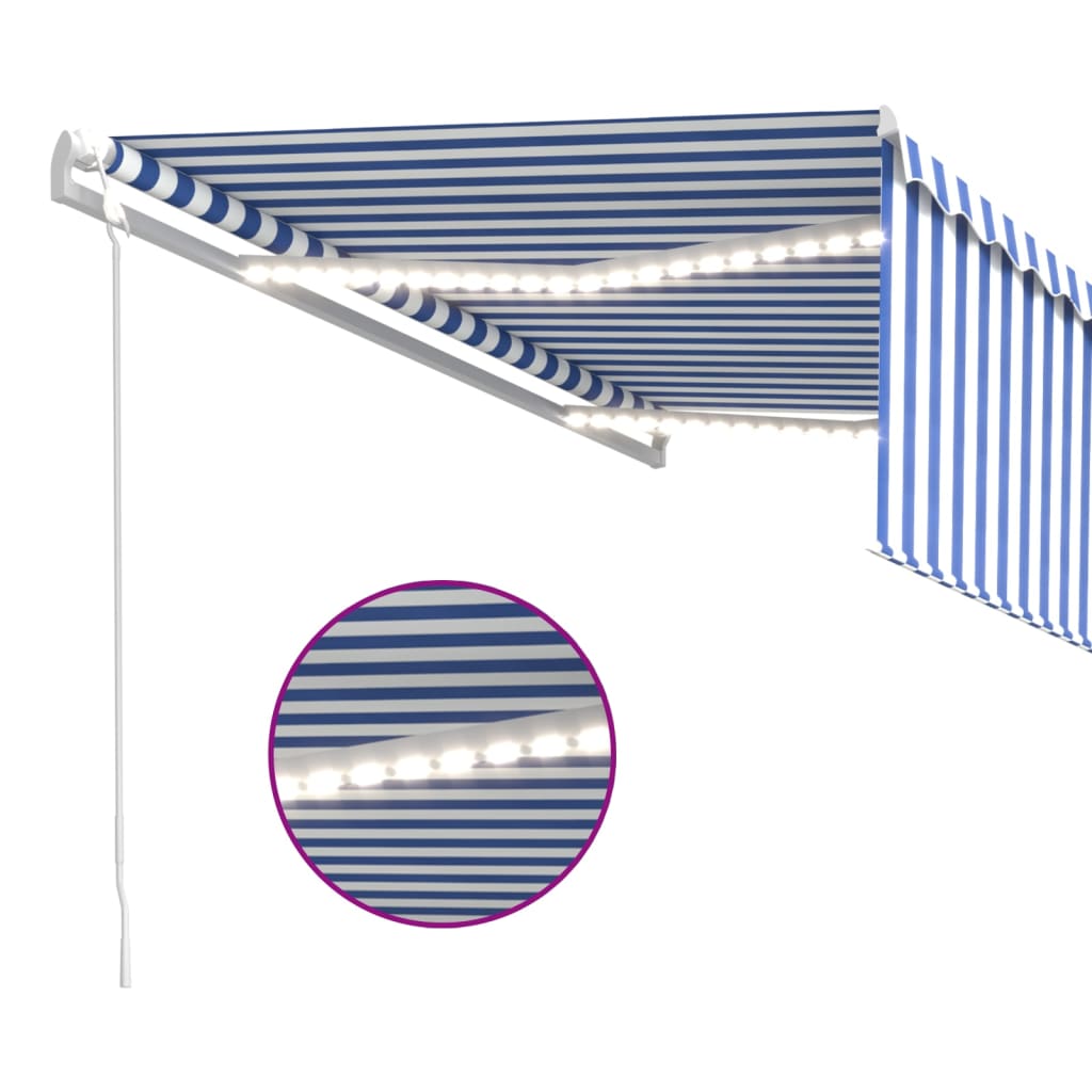 Automatische Markise Jalousie LED Windsensor 4,5x3m Blau Weiß