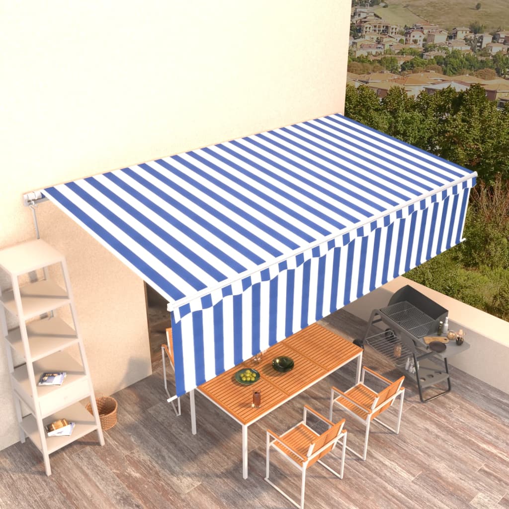 Gelenkarmmarkise Einziehbar mit Jalousie 6x3 m Blau und Weiß