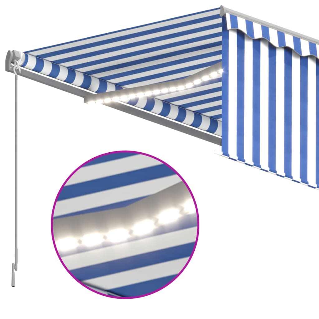 Automatische Markise mit Jalousie LED Windsensor 4x3m Blau Weiß