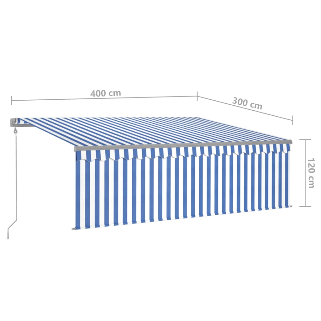 Automatische Markise mit Jalousie LED Windsensor 4x3m Blau Weiß
