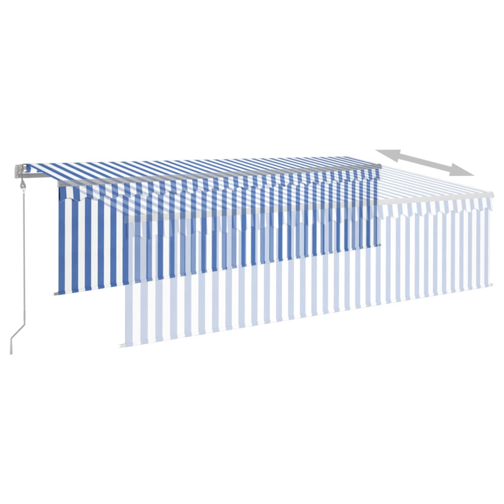 Automatische Markise mit Jalousie LED Windsensor 5x3m Blau Weiß