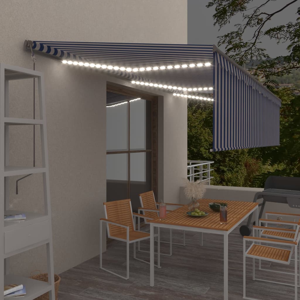Automatische Markise mit Jalousie LED Windsensor 6x3m Blau Weiß