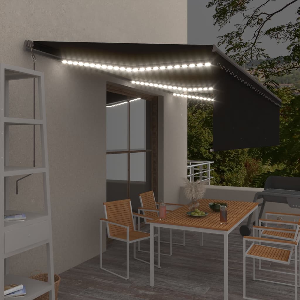 Automatische Markise mit Volant LED & Windsensor 6x3m Anthrazit