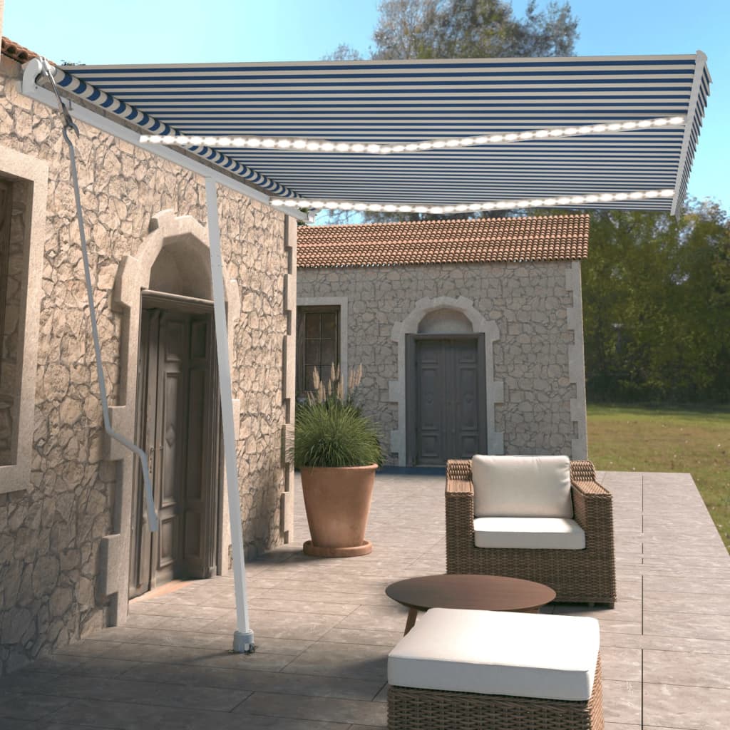 Automatische Markise mit LED & Windsensor 350x250 cm Blau Weiß
