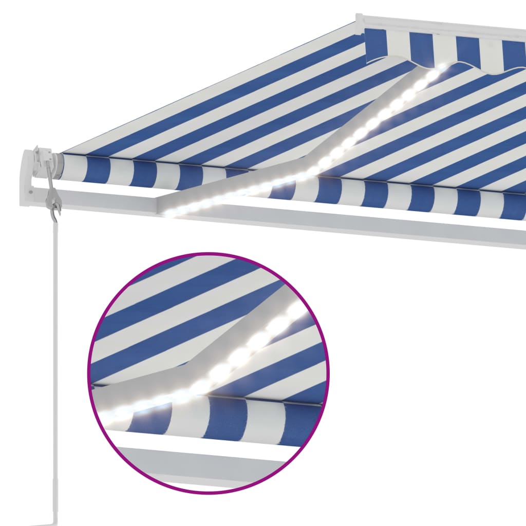 Automatische Markise mit LED & Windsensor 500x350 cm Blau und Weiß