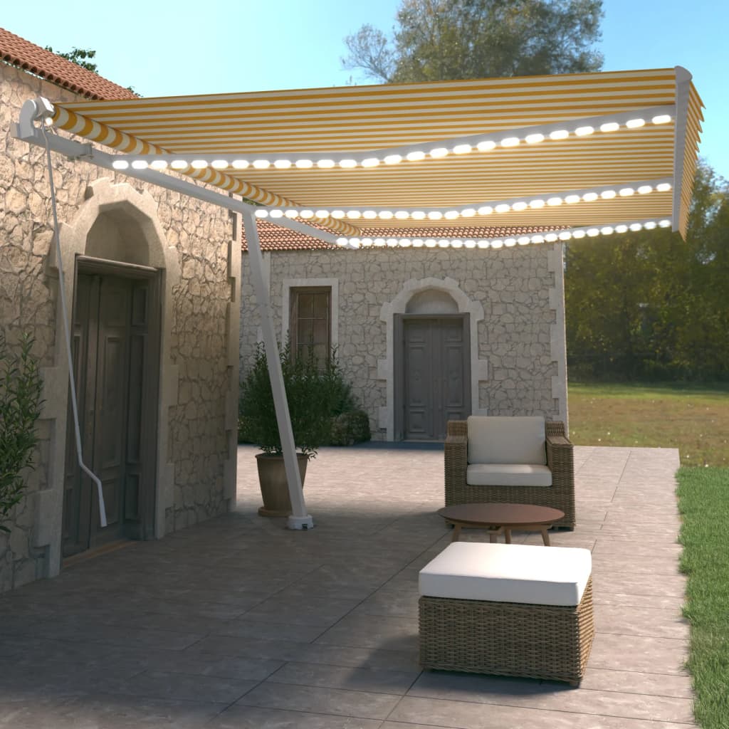 Gelenkarmmarkise Einziehbar mit LED 600x350 cm Gelb & Weiß