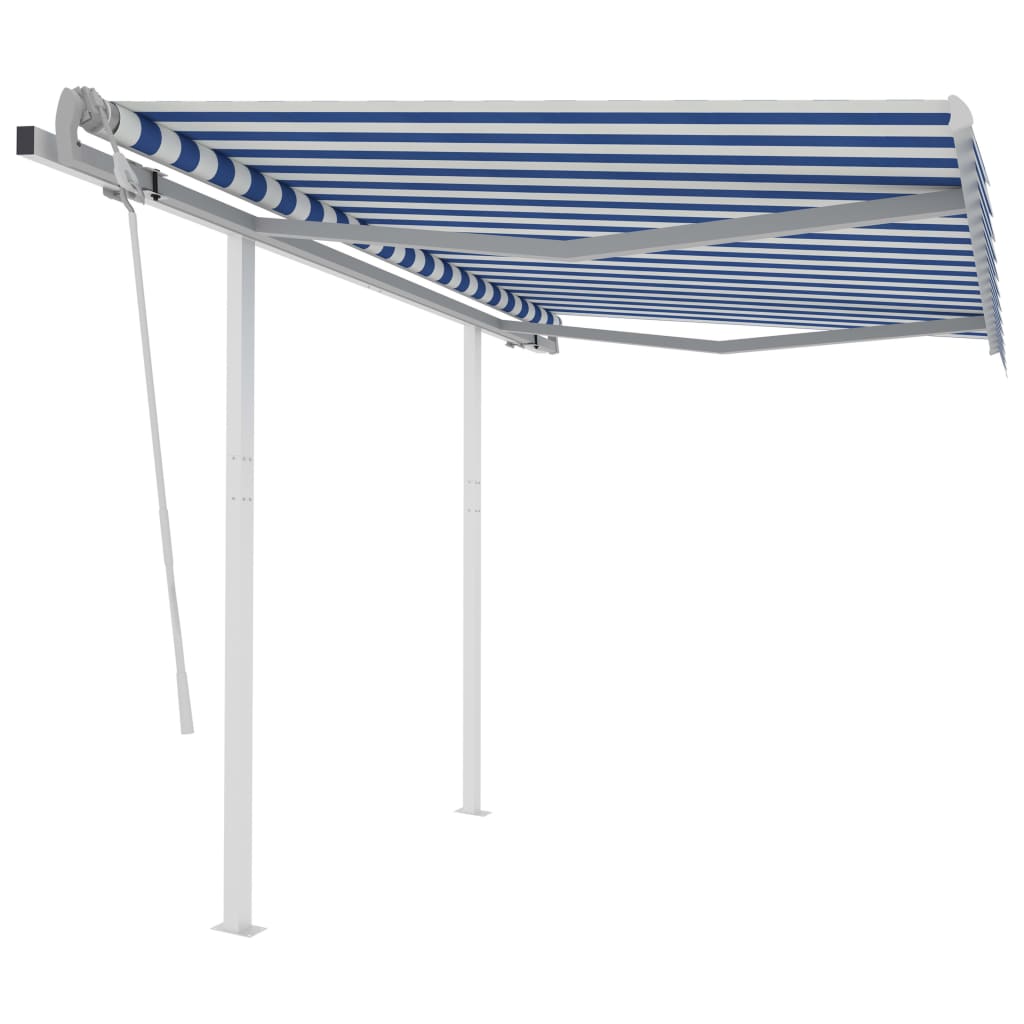 Gelenkarmmarkise Einziehbar mit Pfosten 3x2,5 m Blau und Weiß