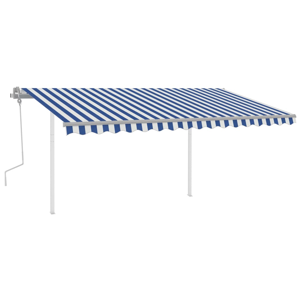 Gelenkarmmarkise Einziehbar mit Pfosten 4x3 m Blau und Weiß
