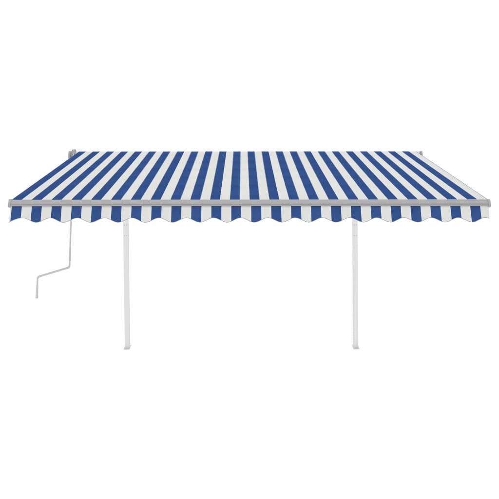 Gelenkarmmarkise Einziehbar mit Pfosten 4x3 m Blau und Weiß