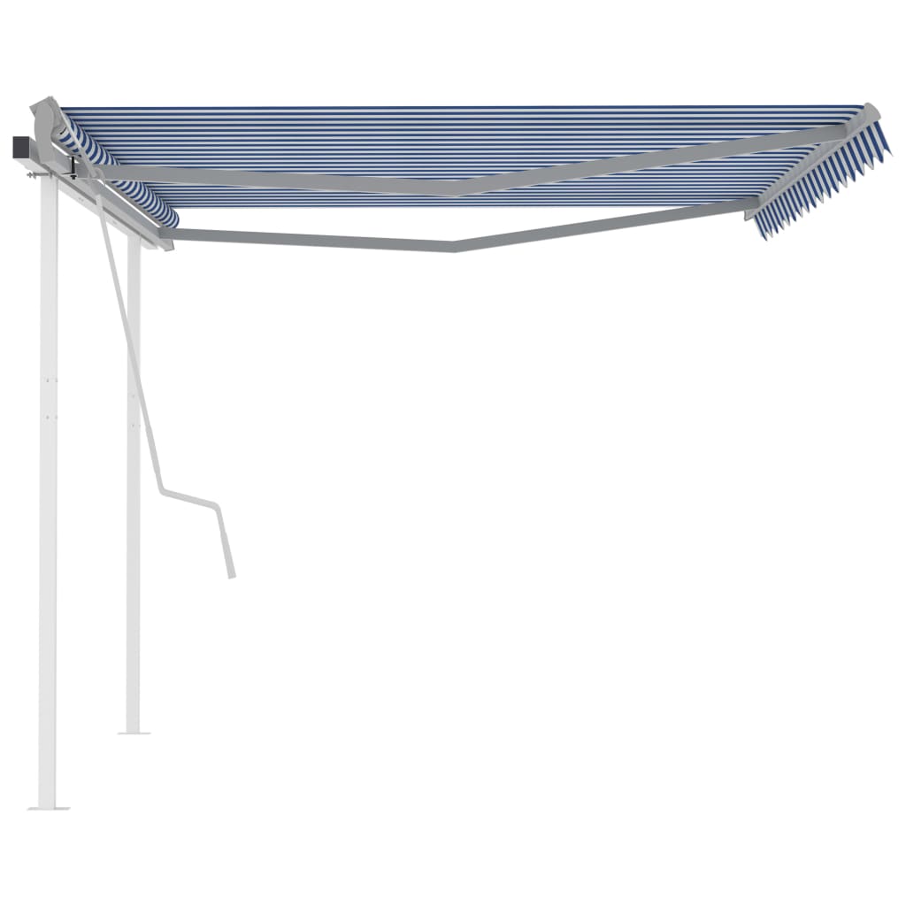 Gelenkarmmarkise Einziehbar mit Pfosten 4x3 m Blau und Weiß