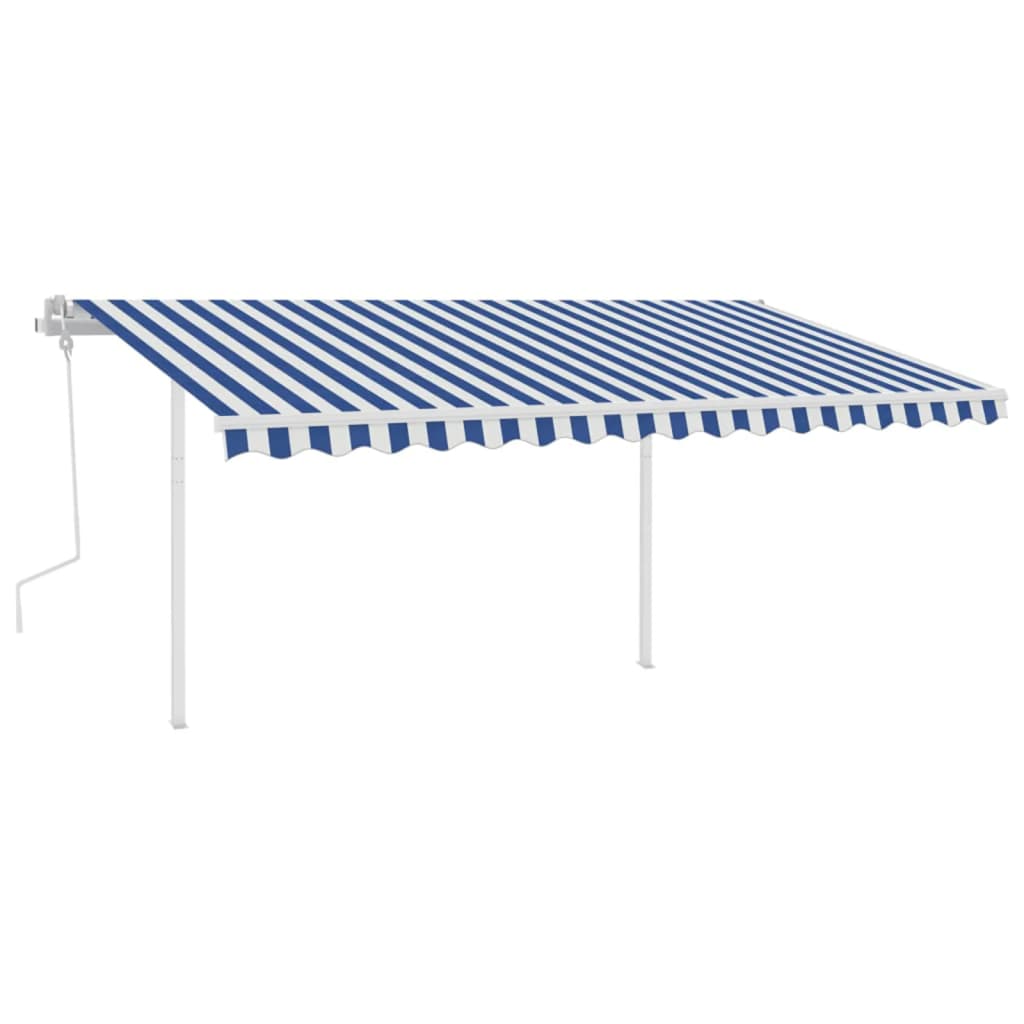 Gelenkarmmarkise Einziehbar mit Pfosten 4,5x3 m Blau und Weiß