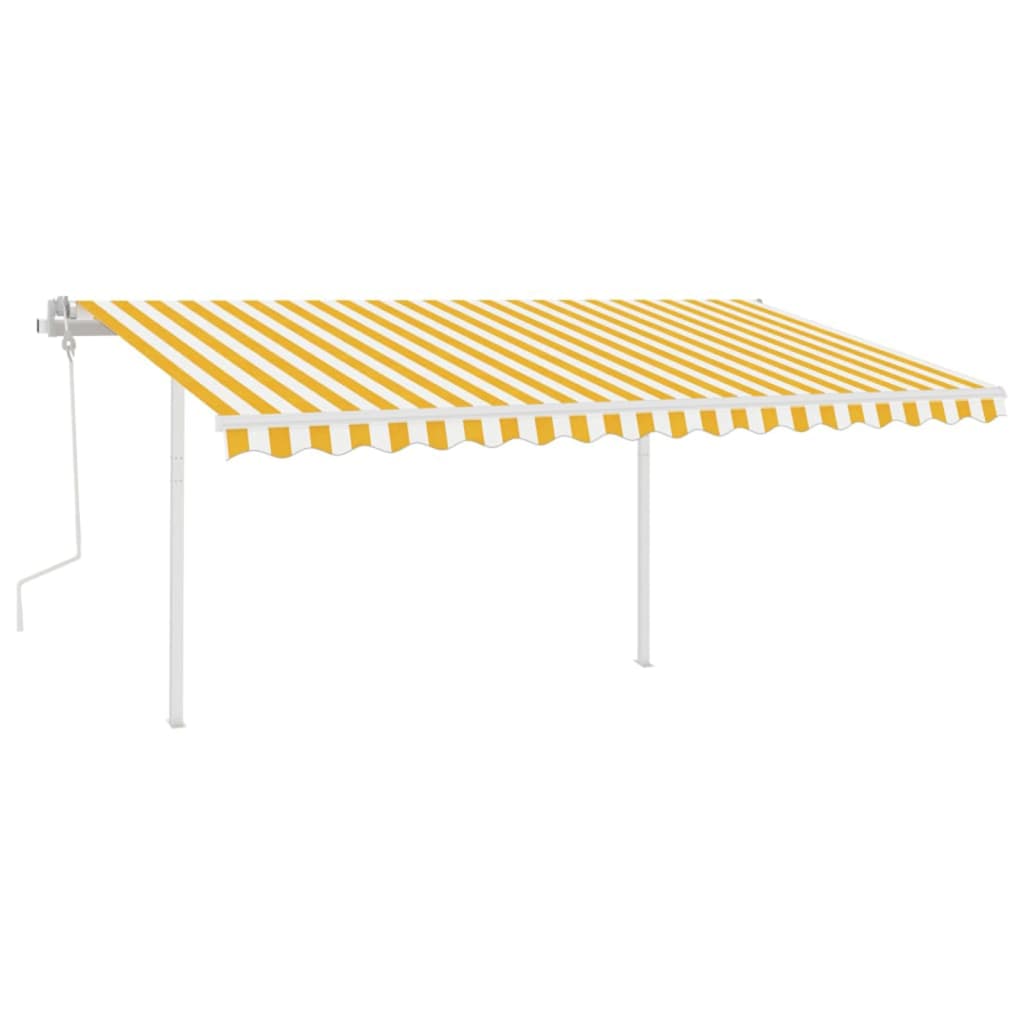 Gelenkarmmarkise Einziehbar mit Pfosten 4,5x3 m Gelb und Weiß