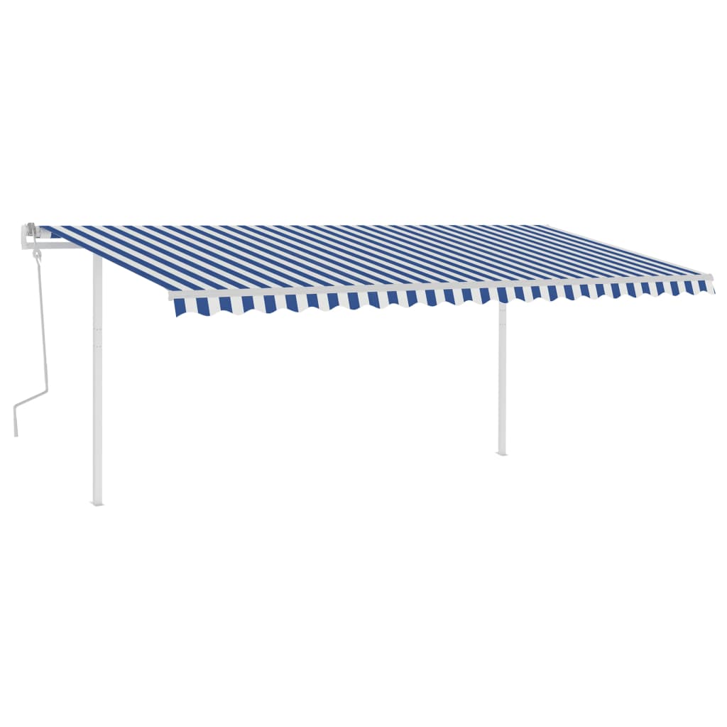 Gelenkarmmarkise Einziehbar mit Pfosten 5x3 m Blau und Weiß