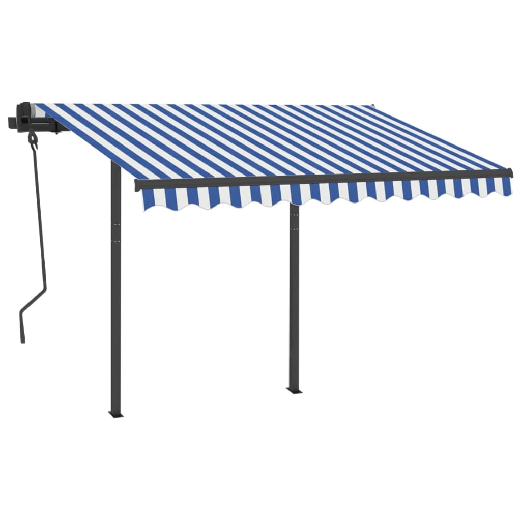 Gelenkarmmarkise Automatisch mit Pfosten 3x2,5 m Blau und Weiß