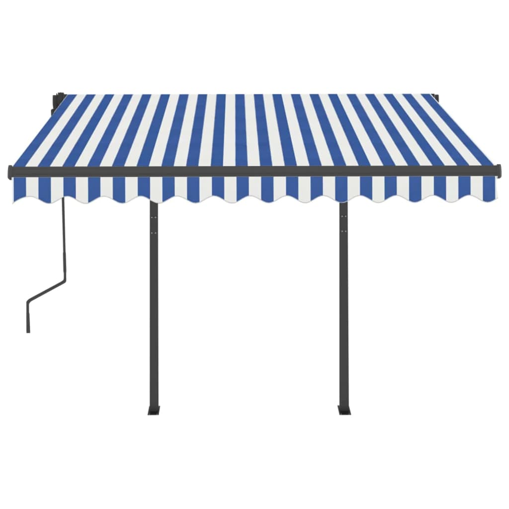 Gelenkarmmarkise Automatisch mit Pfosten 3x2,5 m Blau und Weiß