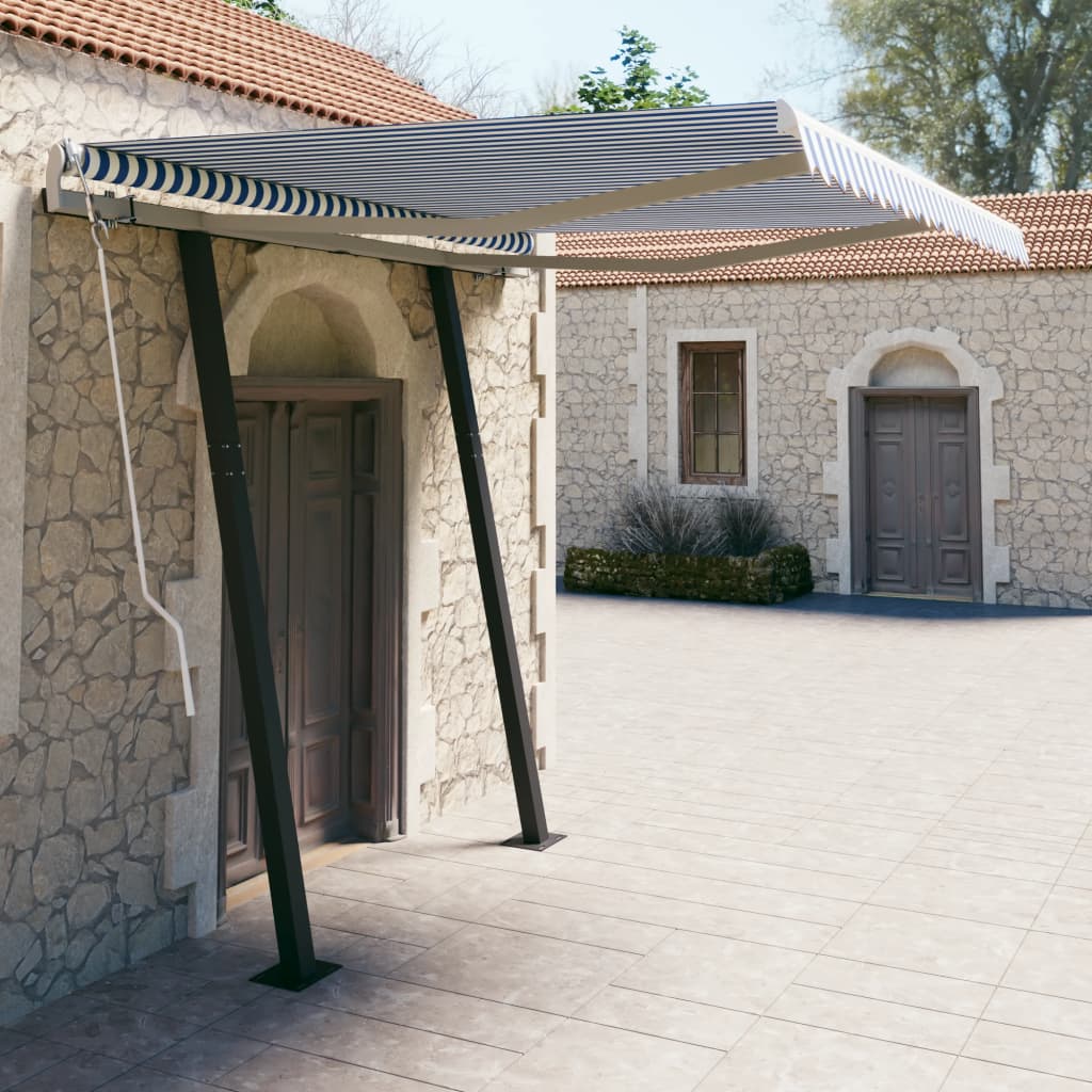 Gelenkarmmarkise Einziehbar mit Pfosten 3,5x2,5 m Blau und Weiß