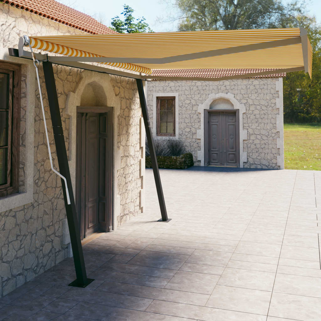 Gelenkarmmarkise Automatisch mit Pfosten 4x3 m Gelb und Weiß