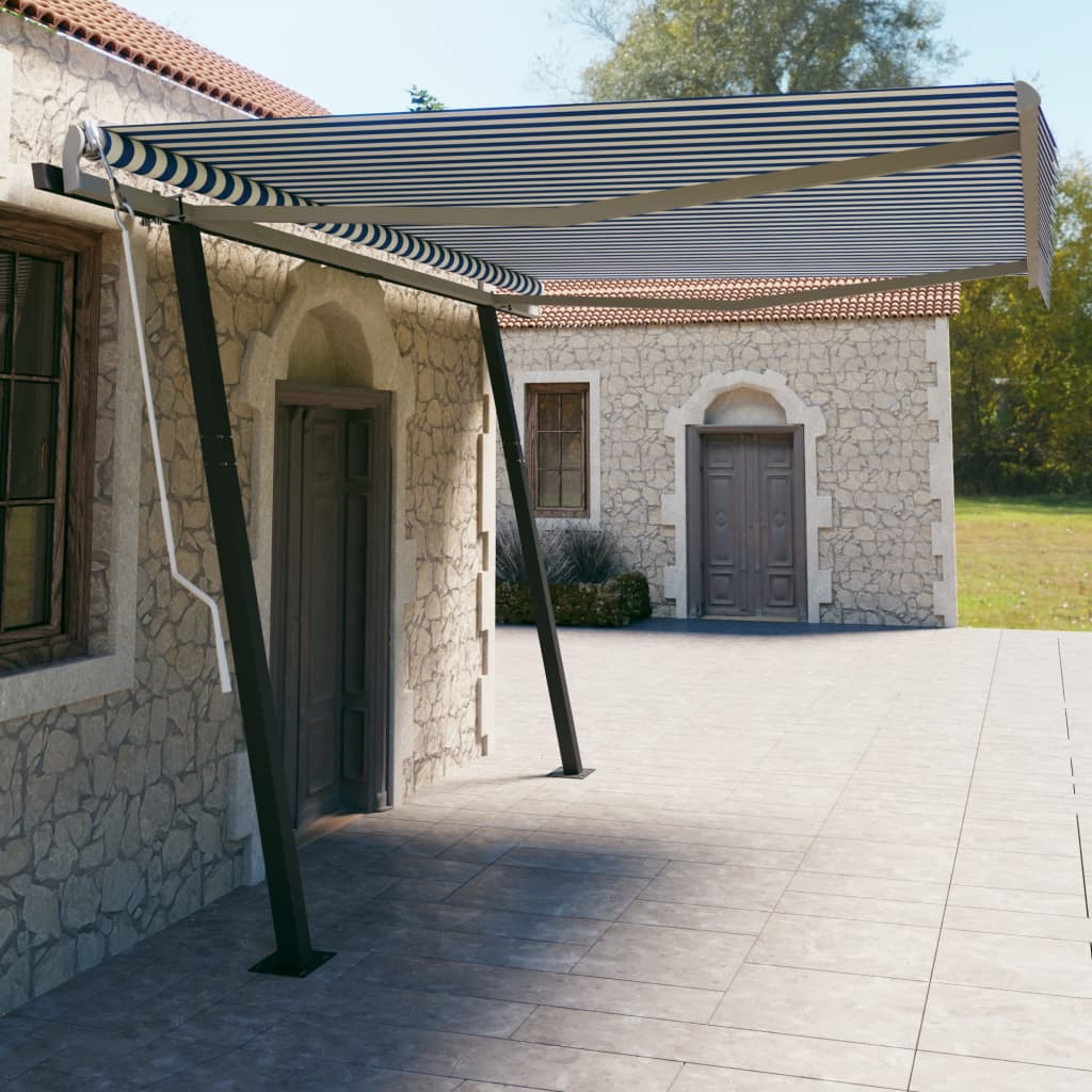 Gelenkarmmarkise Automatisch mit Pfosten 4,5x3 m Blau und Weiß