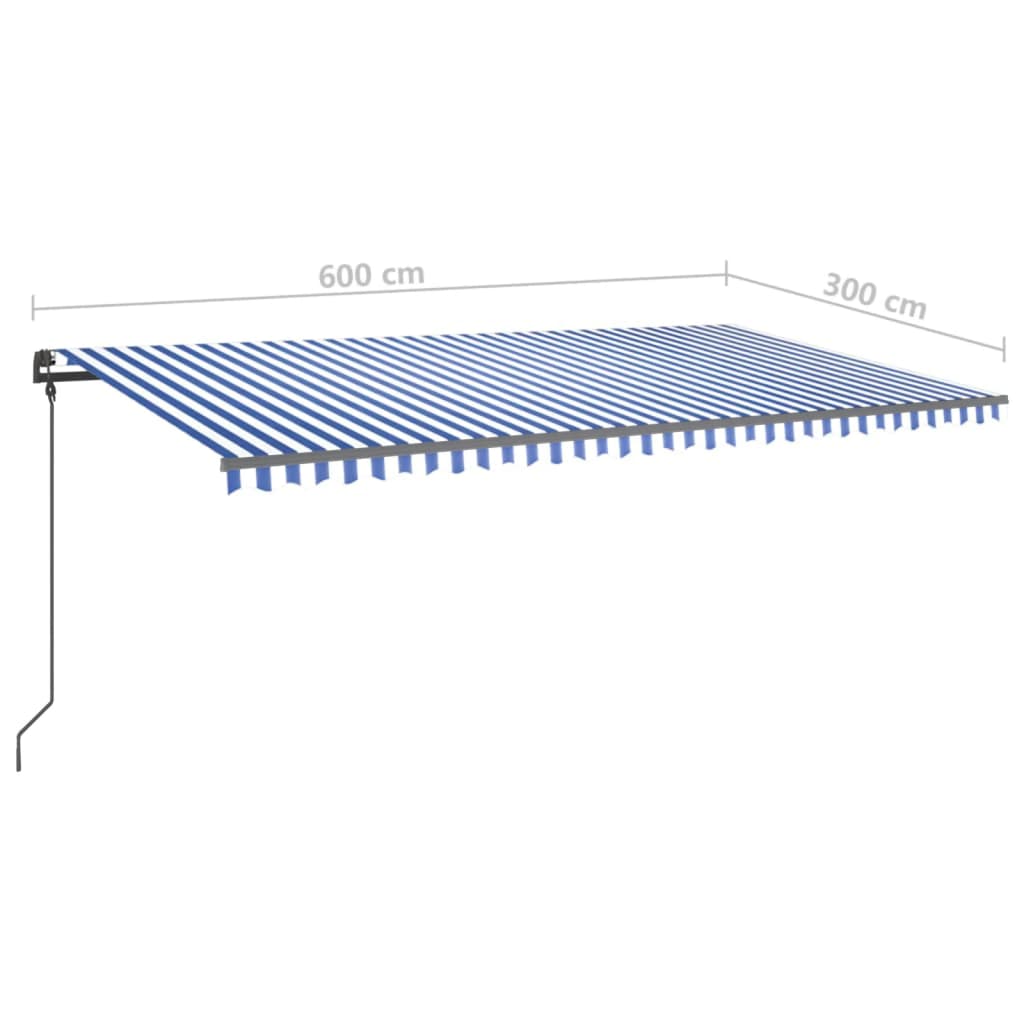Gelenkarmmarkise Automatisch mit Pfosten 6x3 m Blau & Weiß