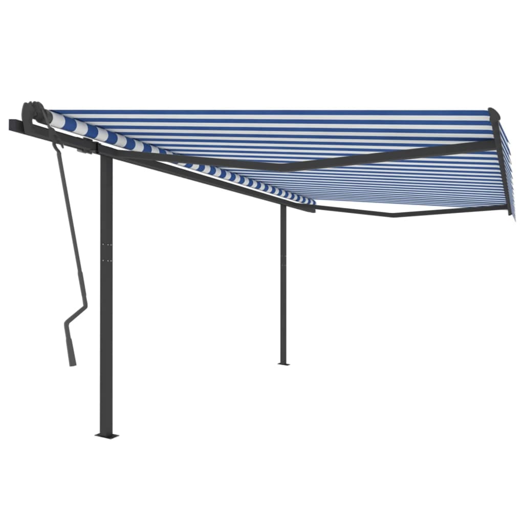 Gelenkarmmarkise Einziehbar mit Pfosten 4x3,5 m Blau & Weiß