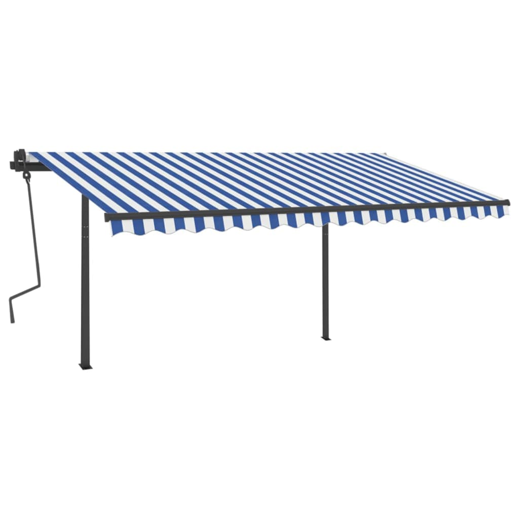 Gelenkarmmarkise Einziehbar mit Pfosten 4x3,5 m Blau & Weiß