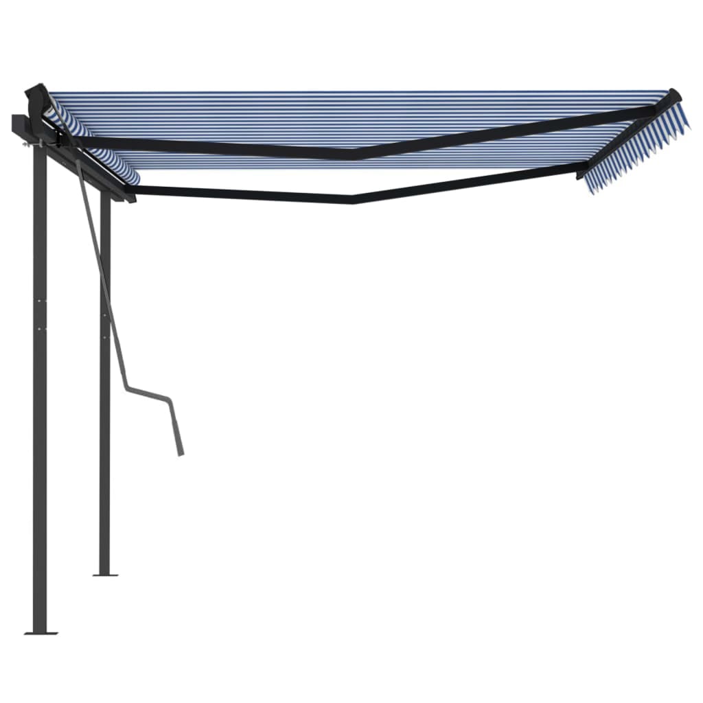 Gelenkarmmarkise Einziehbar mit Pfosten 4x3,5 m Blau & Weiß