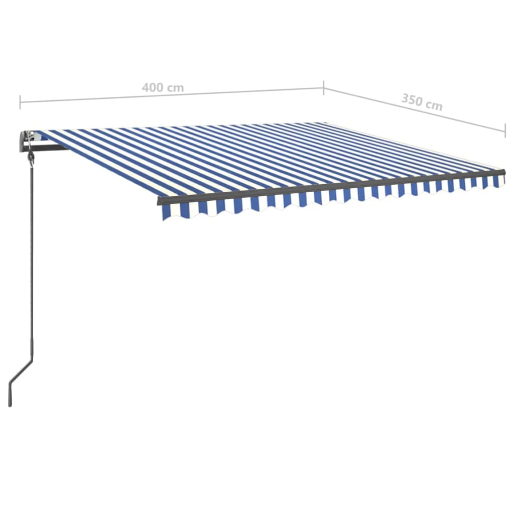 Gelenkarmmarkise Einziehbar mit Pfosten 4x3,5 m Blau & Weiß