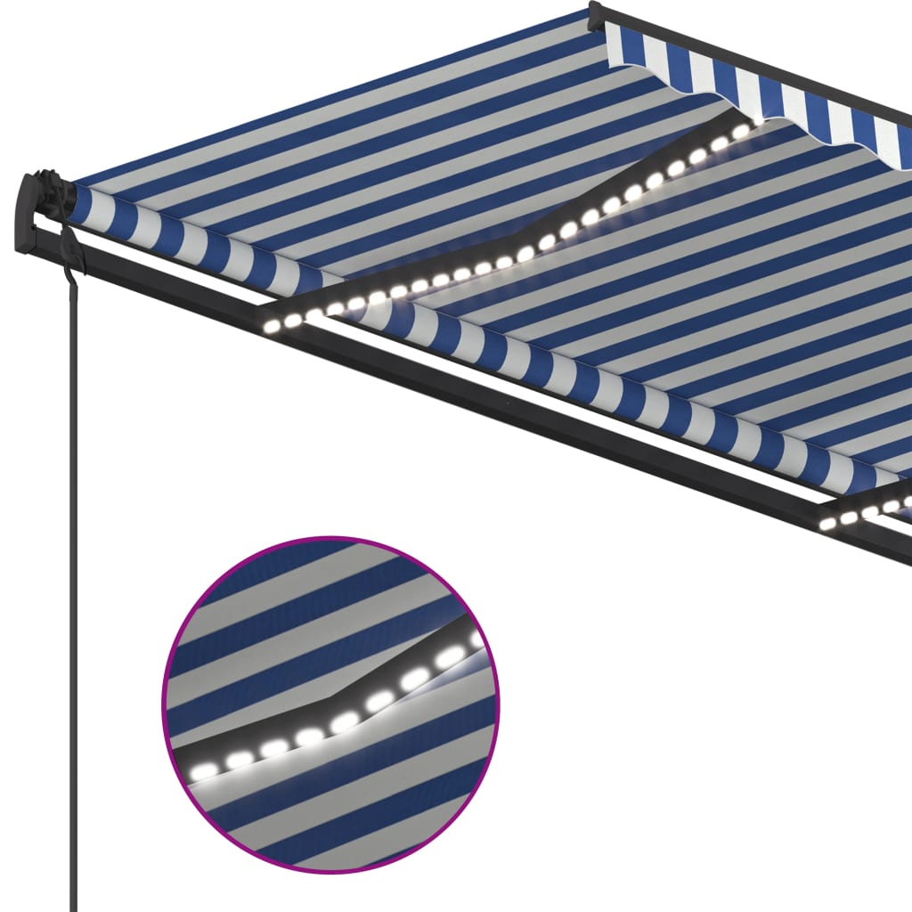 Automatische Markise mit LED & Windsensor 4,5x3,5 m Blau & Weiß