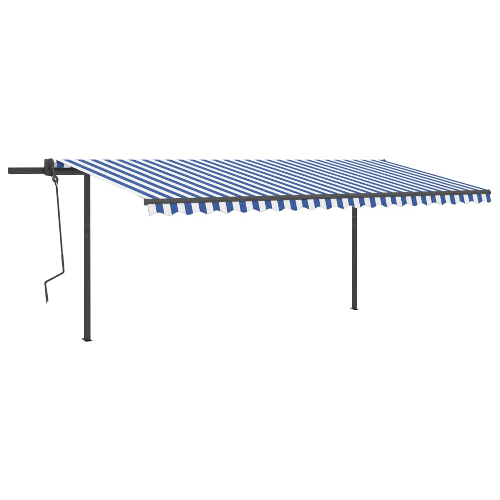 Gelenkarmmarkise Automatisch mit Pfosten 5x3,5 m Blau und Weiß