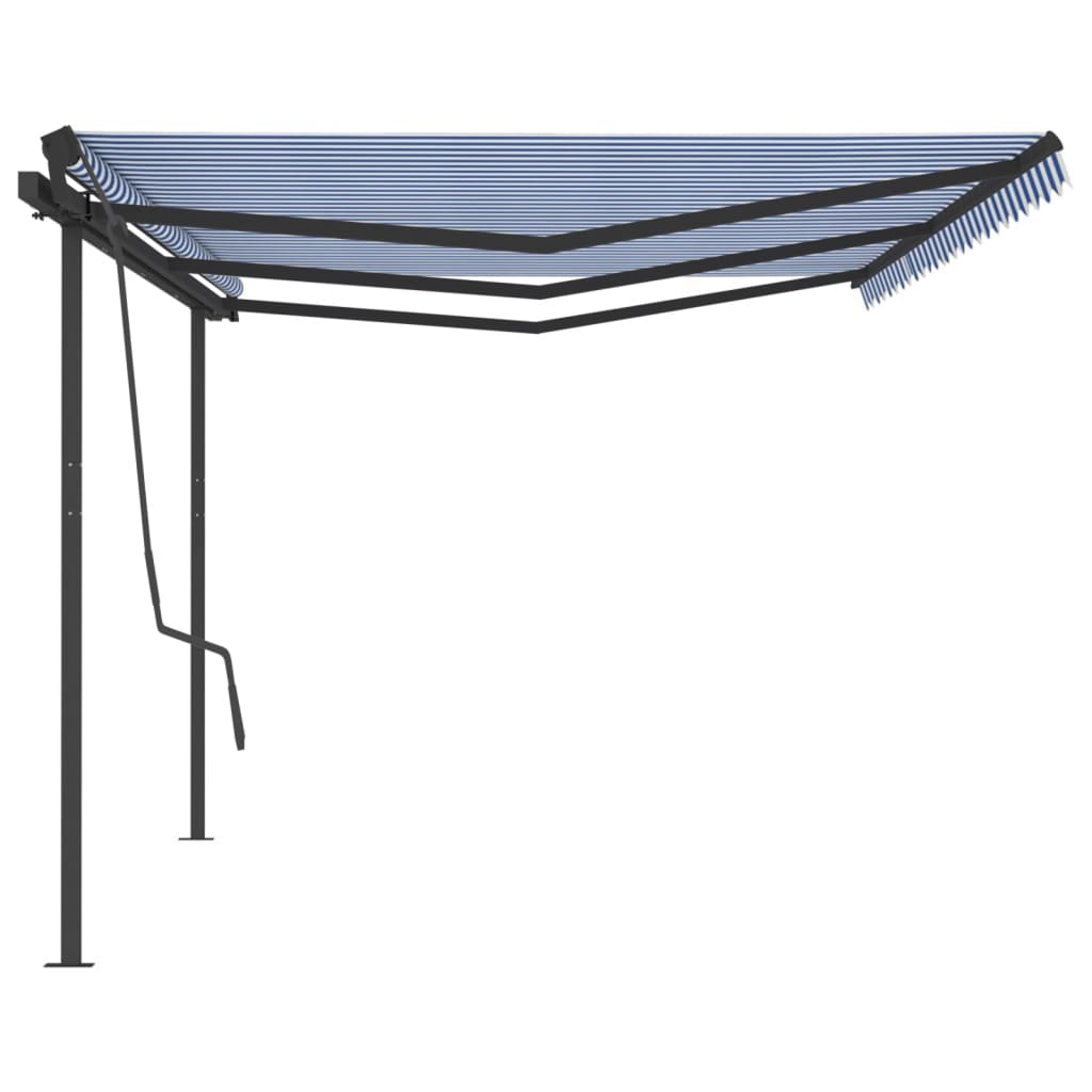 Gelenkarmmarkise Automatisch mit Pfosten 5x3,5 m Blau & Weiß