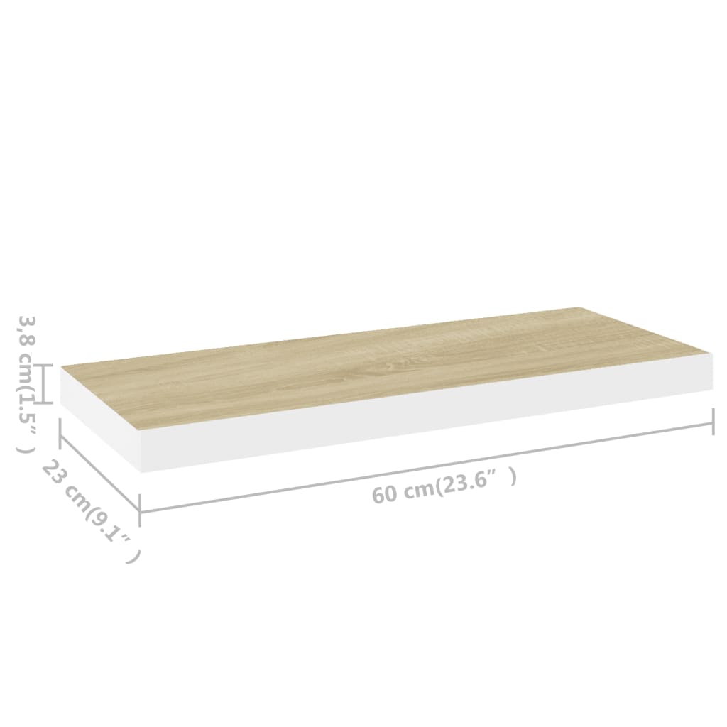 Schweberegal Eiche und Weiß 60x23,5x3,8 cm MDF