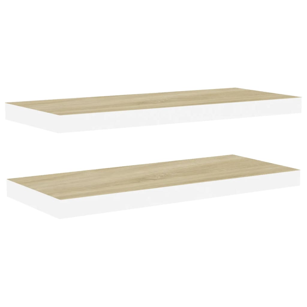 Schweberegale 2 Stk. Eiche und Weiß 80x23,5x3,8 cm MDF