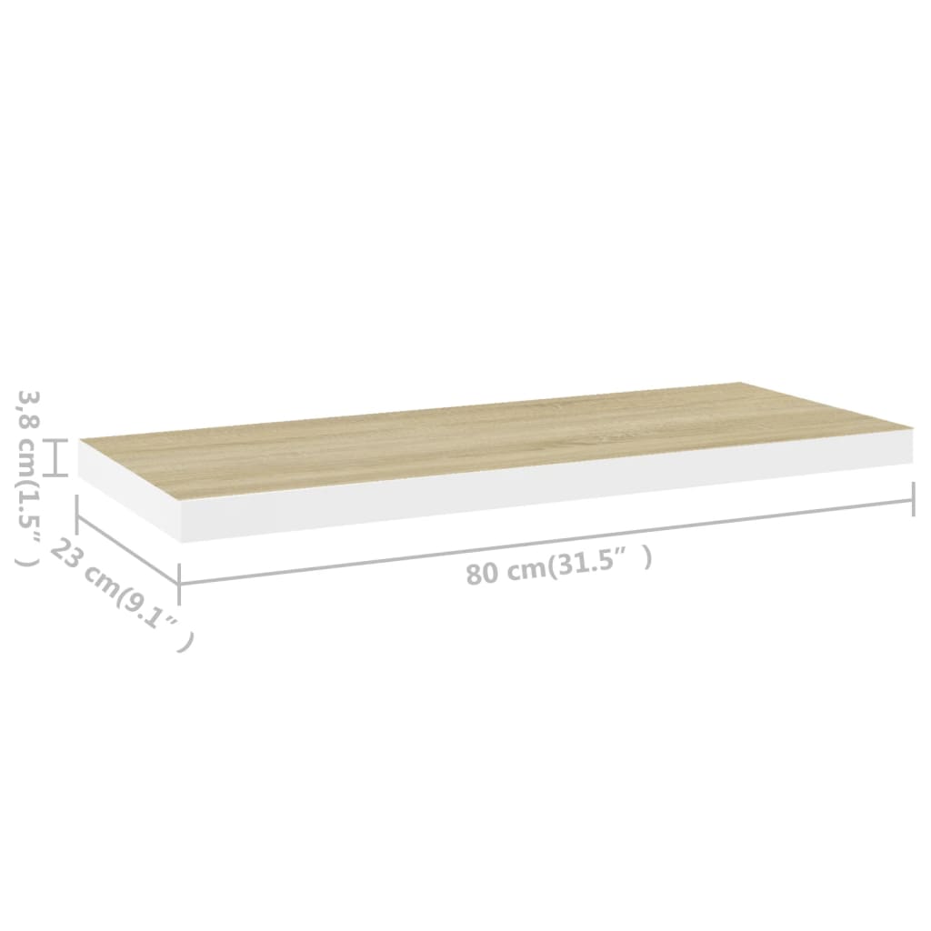 Schweberegale 4 Stk. Eiche und Weiß 80x23,5x3,8 cm MDF