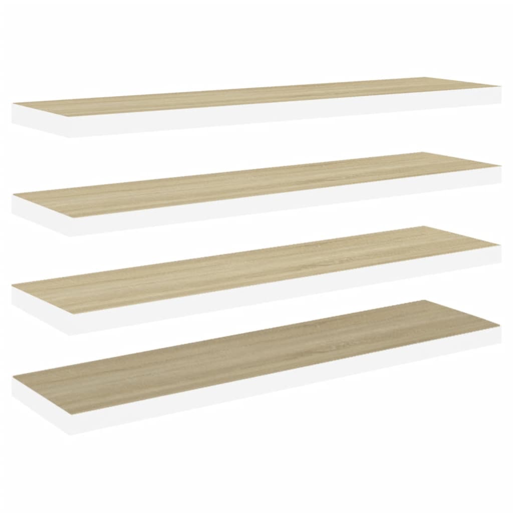 Schweberegale 4 Stk. Eiche und Weiß 90x23,5x3,8 cm MDF