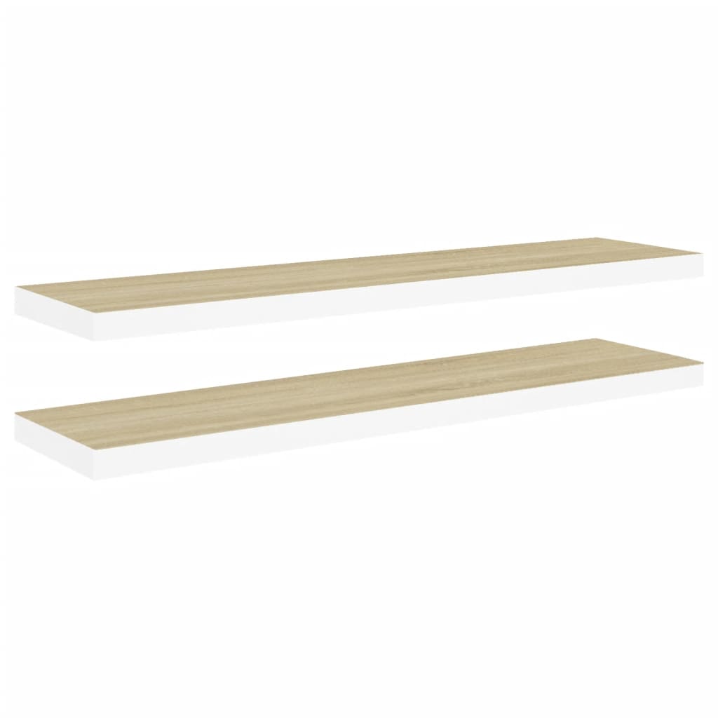 Schweberegale 2 Stk. Eiche und Weiß 120x23,5x3,8 cm MDF