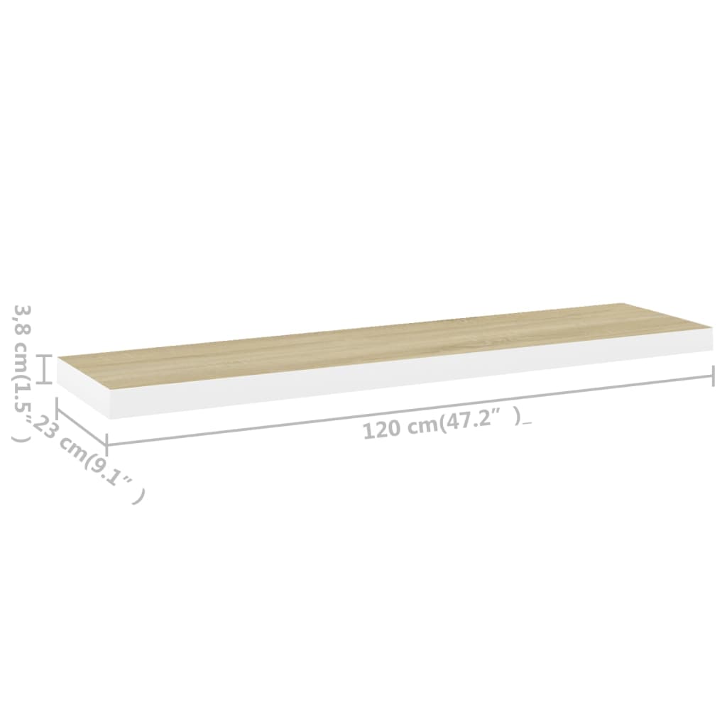 Schweberegale 2 Stk. Eiche und Weiß 120x23,5x3,8 cm MDF