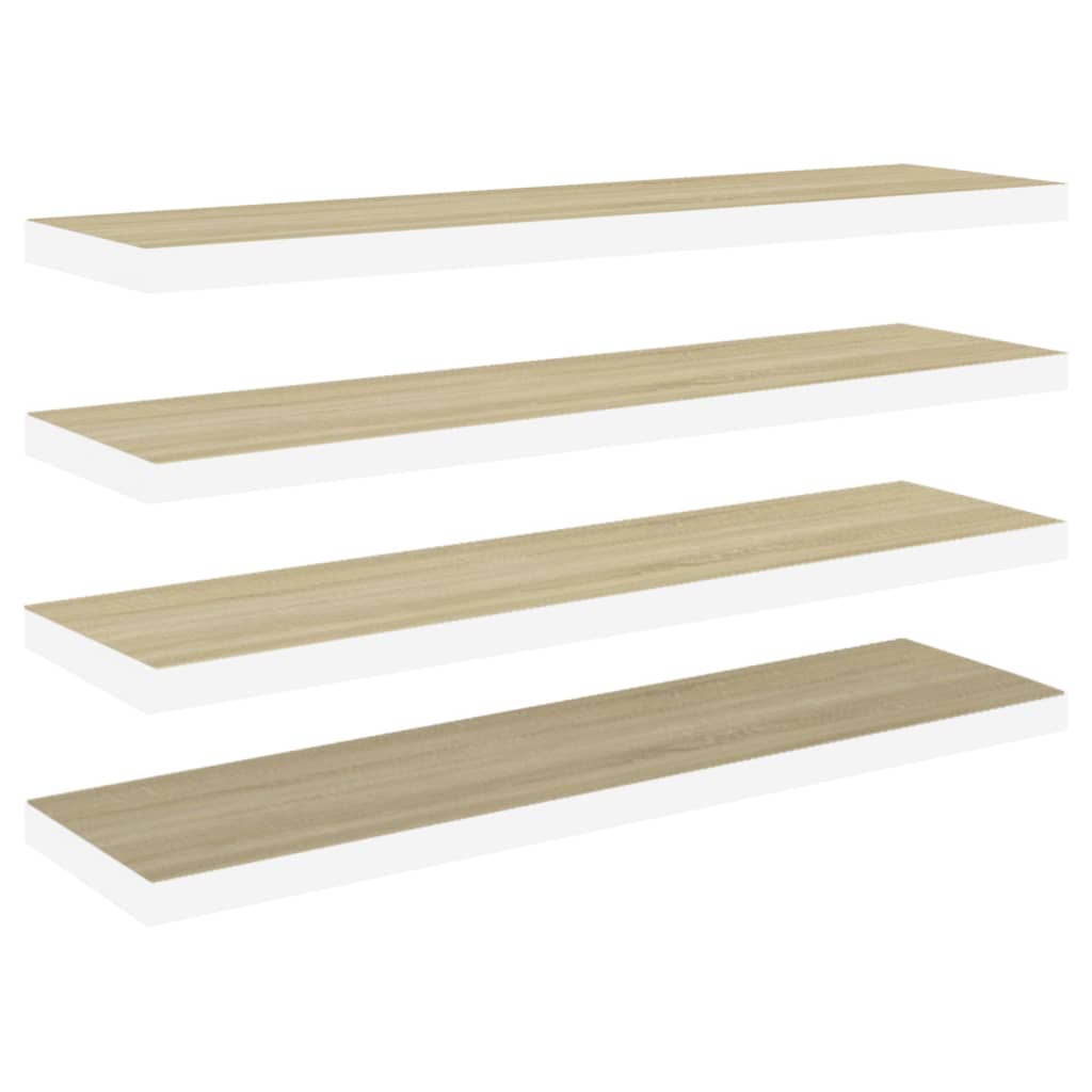 Schweberegale 4 Stk. Eiche und Weiß 120x23,5x3,8 cm MDF