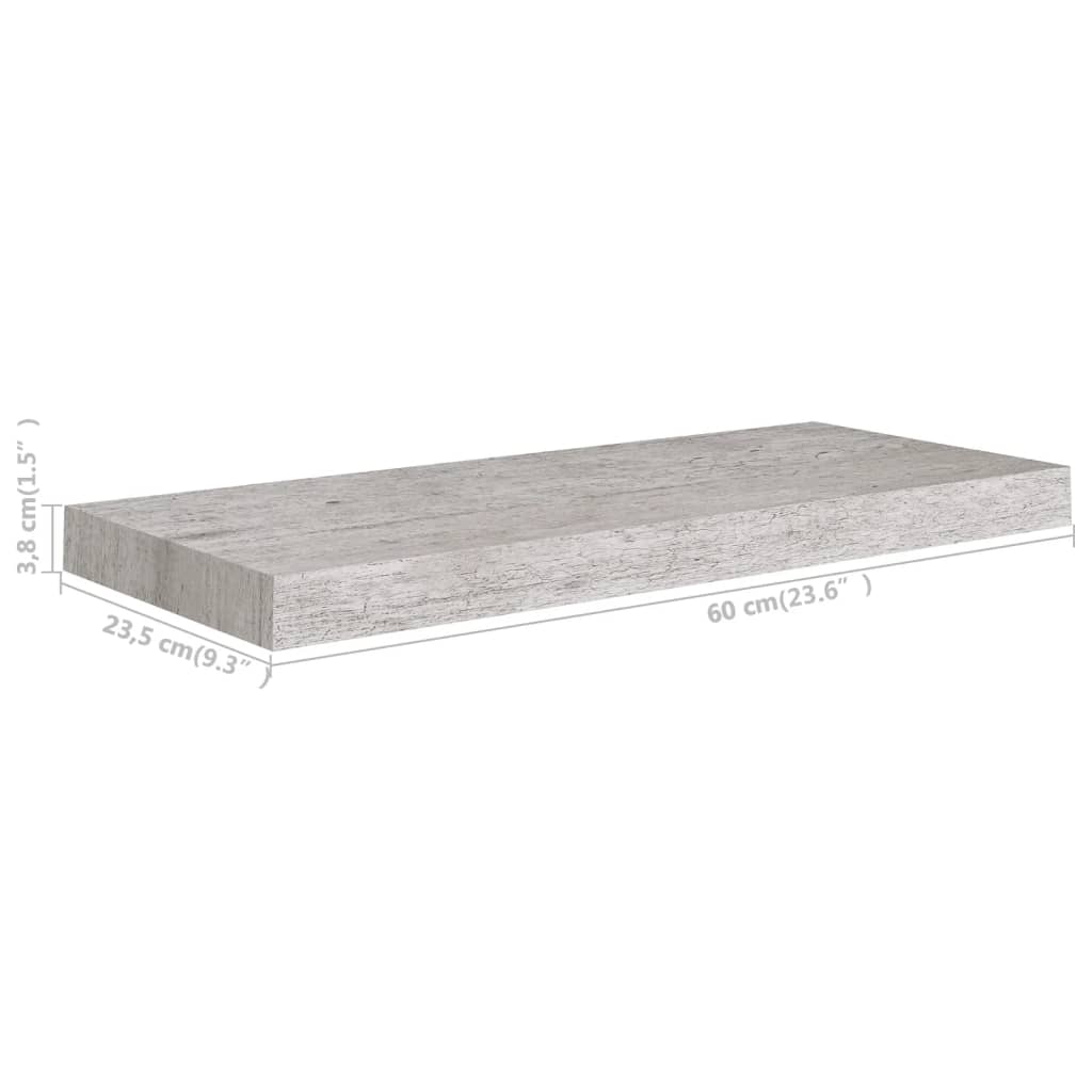 Schweberegale 2 Stk. Betongrau 60x23,5x3,8 cm MDF