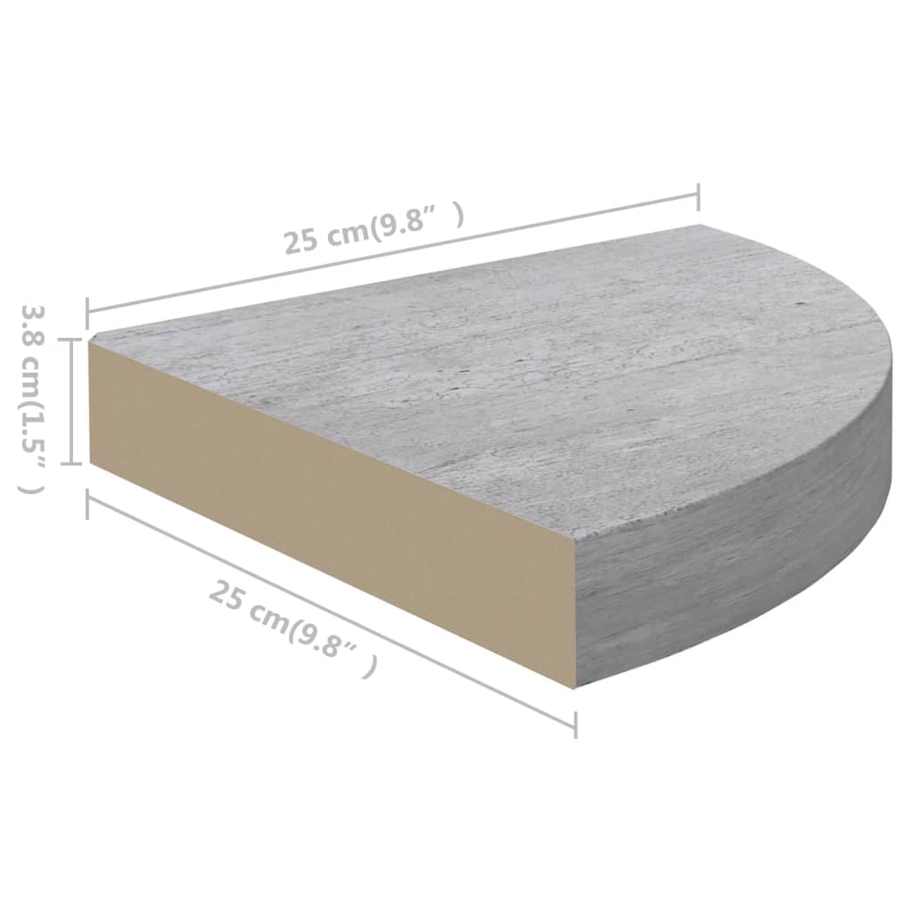 Eck-Wandregal 2 Stk. Betongrau 25x25x3,8 cm MDF