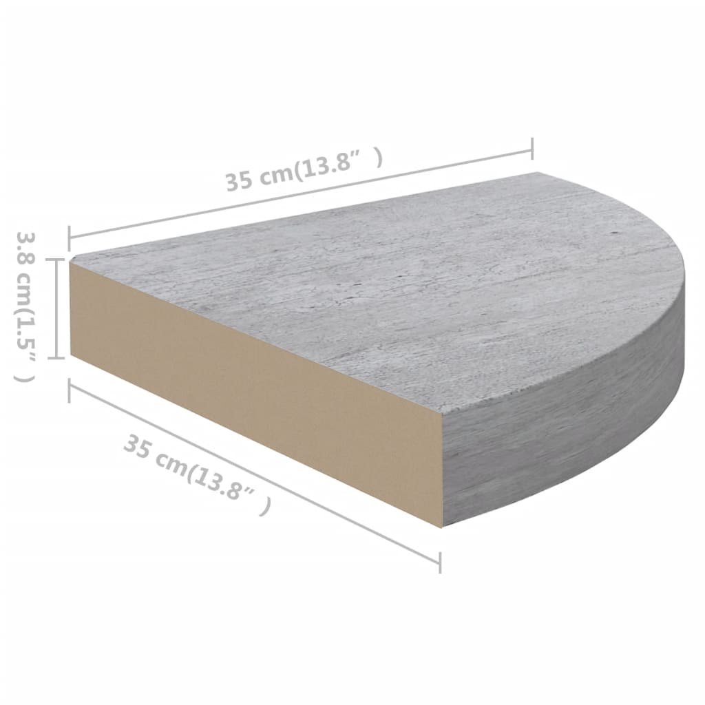 Eck-Wandregal Betongrau 35x35x3,8 cm MDF